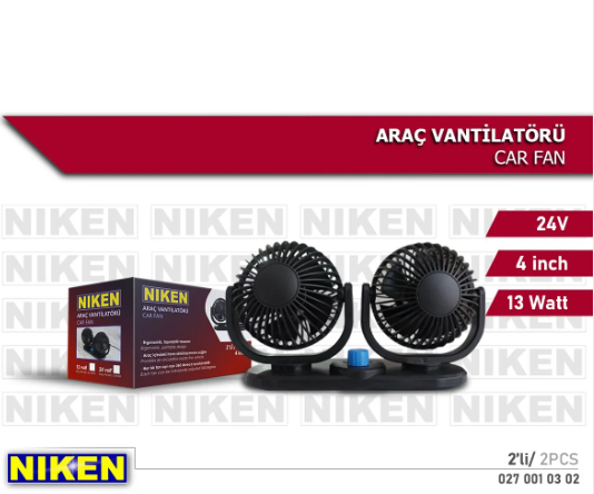 ARAÇ İÇİ FAN OTO VANTİLATÖR ÇİFT BAŞLI 4 İNÇ 24 VOLT